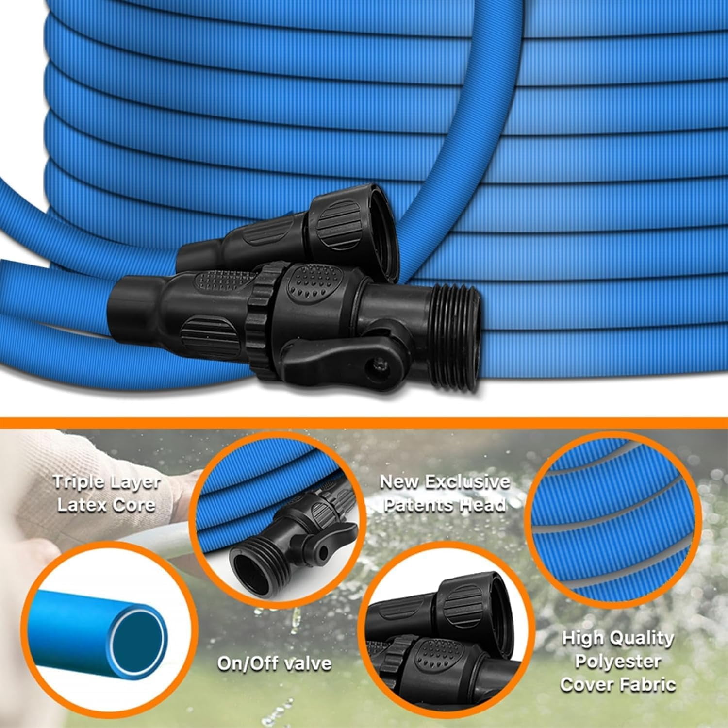 Lightweight 75FT Elastic Garden Hose with 3/4" Fittings, Triple-Layer  for Lawn, Car, and Plant Watering