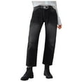 thumbnail image 1 of HSMQHJWE Bootcut Jeans for Women Stretchy Mid Rise Double Button Wash Solid 90s Straight Leg Jeans, 1 of 5