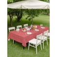 thumbnail image 3 of Outdoor Tablecloth with Umbrella Hole and Zipper, Vintage Coral Red Rectangle Table Cloth 52x70 Inch Waterproof Tablecloth, Farmhouse Retro Solid Color Linen Texture Picnic Table Cover for Patio, 3 of 7