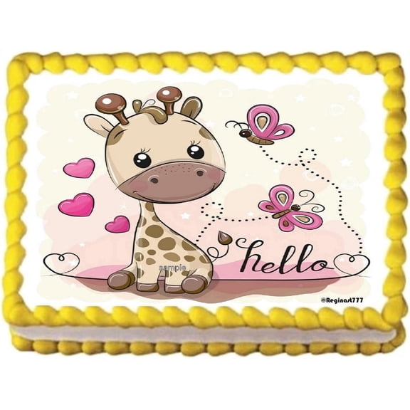 Cute Giraffe Baby Shower Image Edible Cake Topper Frosting Sheet