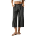 thumbnail image 3 of Horkkom Capris Pants for Women Summer Button Zipper Linen Pants Casual Business Loose Dress Pants with Pockets S, 3 of 8