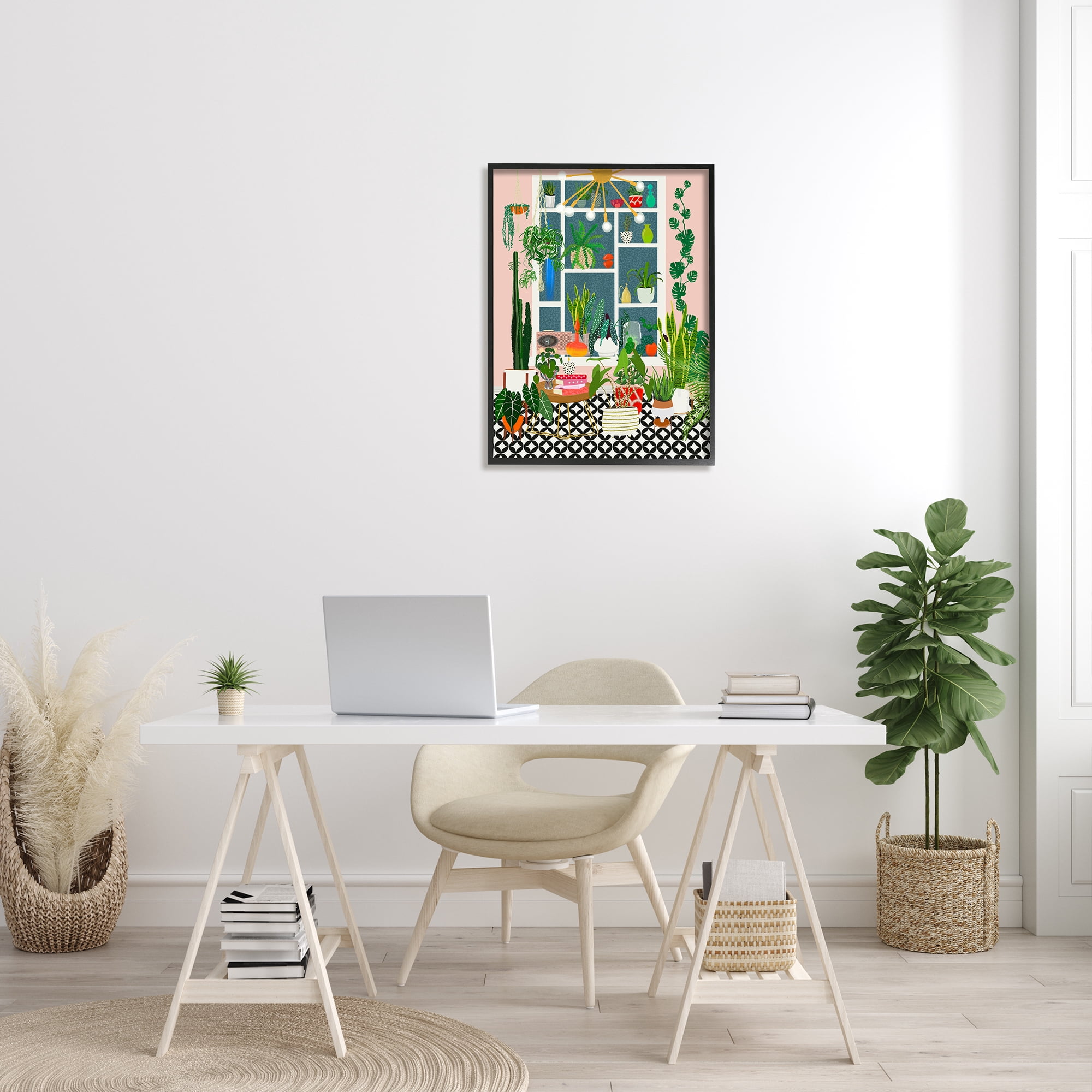 Stupell Industries Modern Chic Home Interior Plant Lover Sanctuary Botanical & Floral Painting Black Framed Art Print Wall Art, 24 x 30