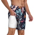 thumbnail image 3 of Goofa Flowers ad Butterflies Printed Men's Swim Trunks Board Shorts Quick Dry Mens Swimming Trunks with Compression Liner,Breathable Fit Hawaii Beach Shorts-XX-Large, 3 of 9