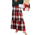 thumbnail image 5 of Wutalume Women's Plaid Print Ruffled Casual Long Skirt, Loose Fit Tiered Maxi Skirt with Pleated Detail, Bohemian Style for Everyday,Deep Red S, 5 of 6