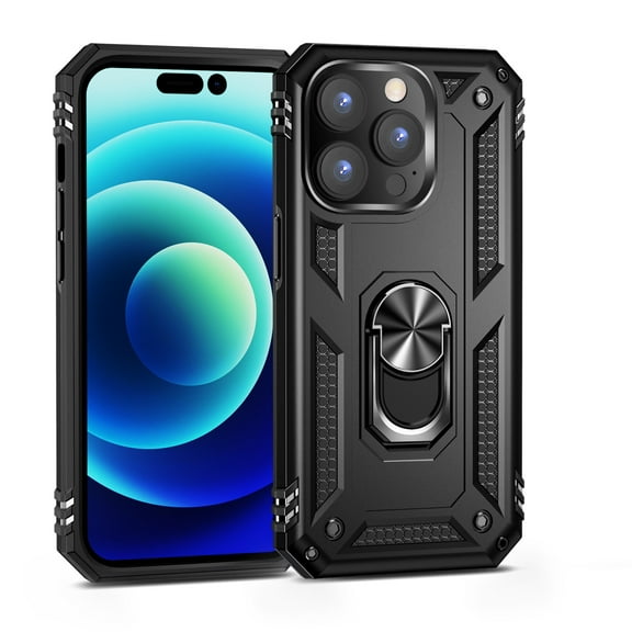 SaniMore Tri-layer Case for iPhone 14 Pro Max 6.7" 2022, 360° Rotating Holder/Kickstand Rugged PC Back + TPU Bumper Magnetic Car Mount Anti-fingerprint Anti-fall Heavy Duty Protective Case, Black