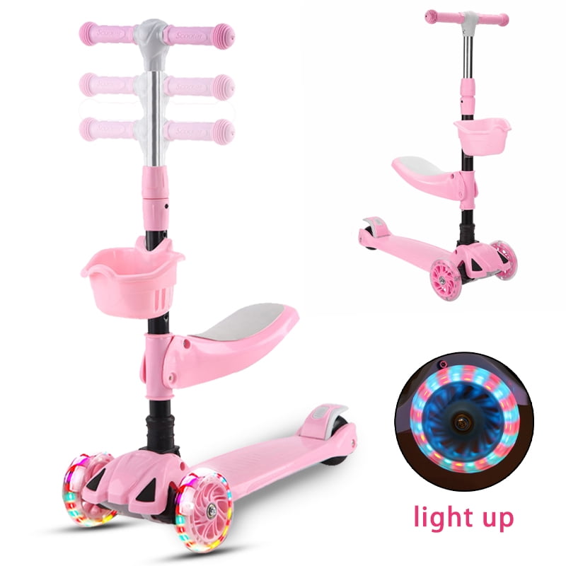 Window-pick@BB Folding Children Scooter 3 Wheel Kick Scooter with One Second Folding with Music Multi-Function Graffiti Flash 4 Height Adjustable Scooter for Children from 2 to 14