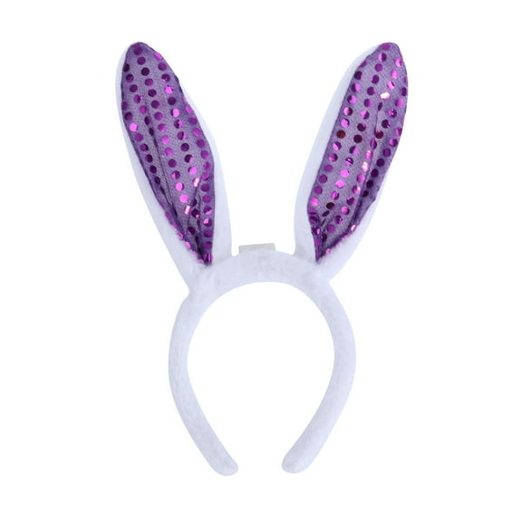 LED Bunny Ear Headband Flashing Sequins Rabbit Ear Hair Heardwear for Easter Christmas Party (Purple)