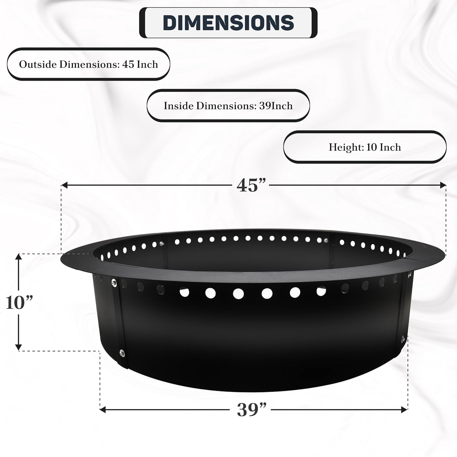 FEBTECH Smokeless Firepit Ring 45" OD & 39" ID for Outdoor Fire Pit with Heat Resistant Coating