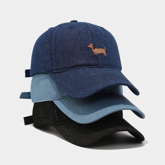 Sun Hats for Women Women Cartoon Dachshund Embroidery Denim Baseball Cap Outdoor Couple Hat Black One Size