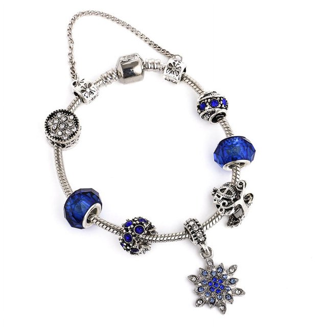Pulsera azul cielo estrellado DIY cuento de hadas Navidad diamante incrustado copo de nieve pulsera de cuentas de vidrio