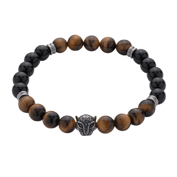 Pulsera Hombre LUCKMAN Hunter Ojo de Tigre Obsidiana Negra Acero Inoxidable UNITALLA