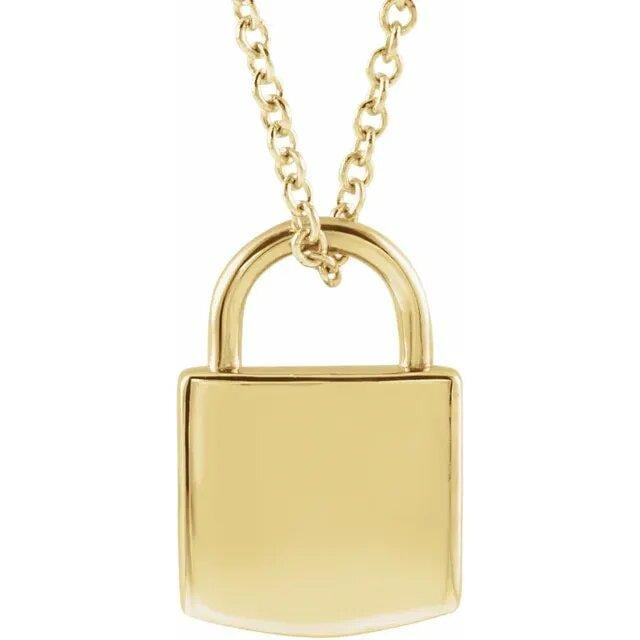 The Lock Pendant Charm Necklace Real 14K Yellow Gold 16+2"