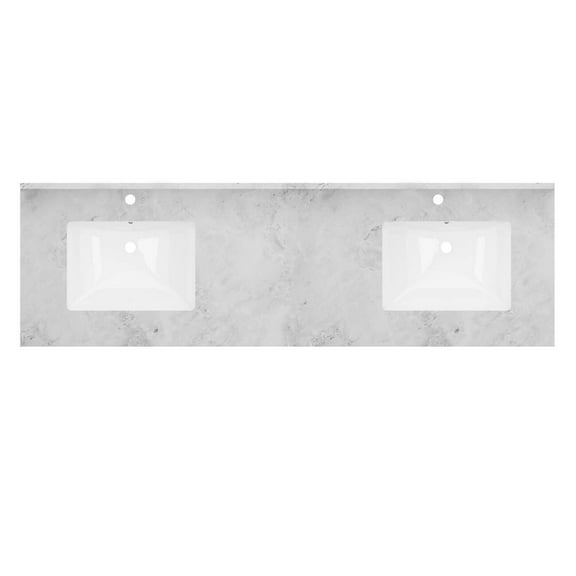 72 Inch Vanity Top with Rectangular Undermount Sinks - Single Hole Faucet Drillings