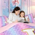 thumbnail image 4 of meiyoeat Mermaid Letter J Full Size Comforter Sets for Kids Girls, Glitter Scale Print Bedding Comforter Set, Iridescent, Pink Reversible, 3pcs, 1 Comforter and 2 Pillowcases, 4 of 6