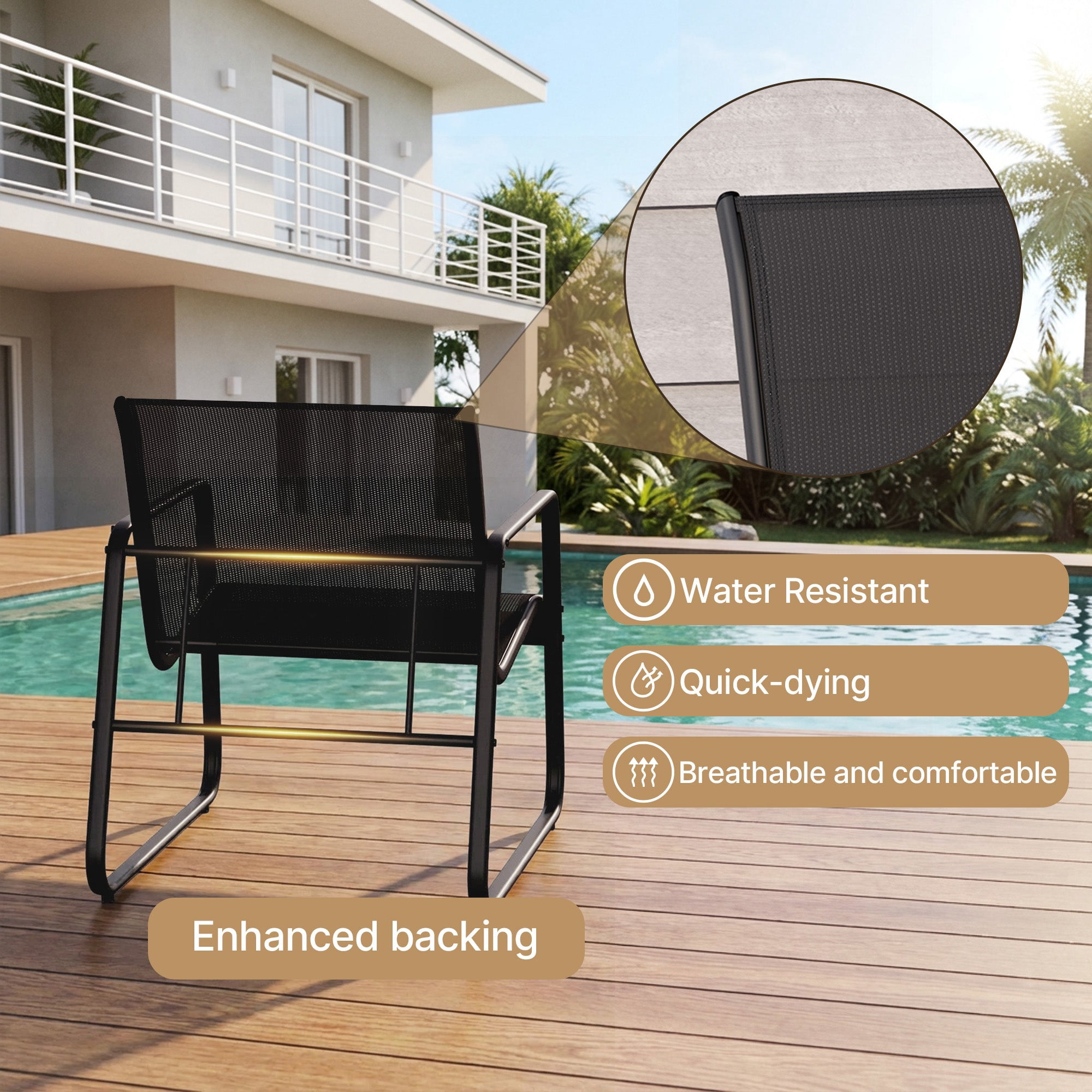 Patio Furniture Set, Aiho Outdoor Bistro Set with Glass Top Table, Textilene Patio Chairs Set for Poolside, Lawn, Black