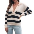 thumbnail image 1 of Womens Fall Fashion 2022! QLEICOM Sweaters for Women, Fashion Women's Casual V Neck Stripe Long Sleeve Pullover Knitted Sweater Tops On Clearance, 1 of 10