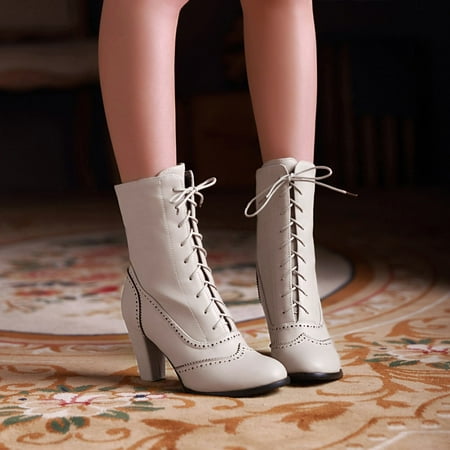 

Tawop Brown Ankle Boots For Women Classic Pointed Leather Lace-Up High-Heeled Boots Middle Tube Boots Women Boots Thigh High Boots For Thick Thighs