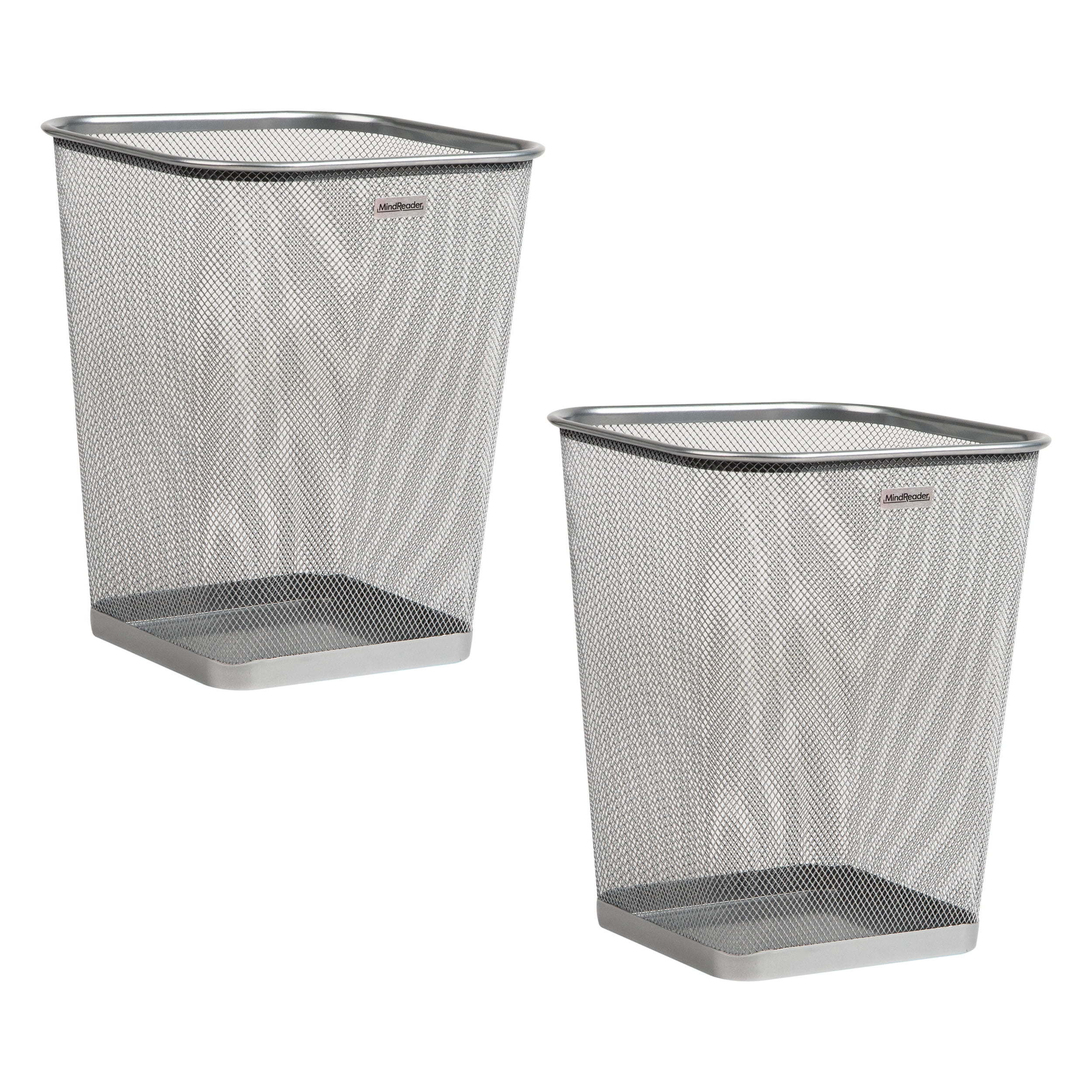 Mind Reader Mesh Trash Can, Waste Paper Basket, Square, Office, Metal, Set of 2, Silver