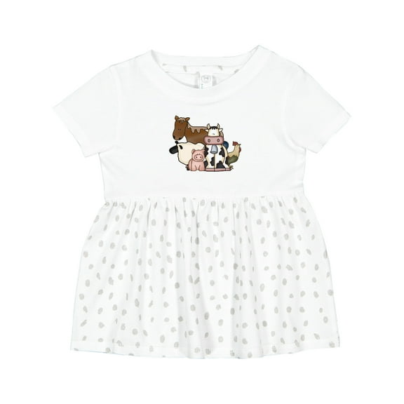 Inktastic Cute Horse, Sheep, Cow, Pig, and Rooster Farm Animals Girls Baby Dress