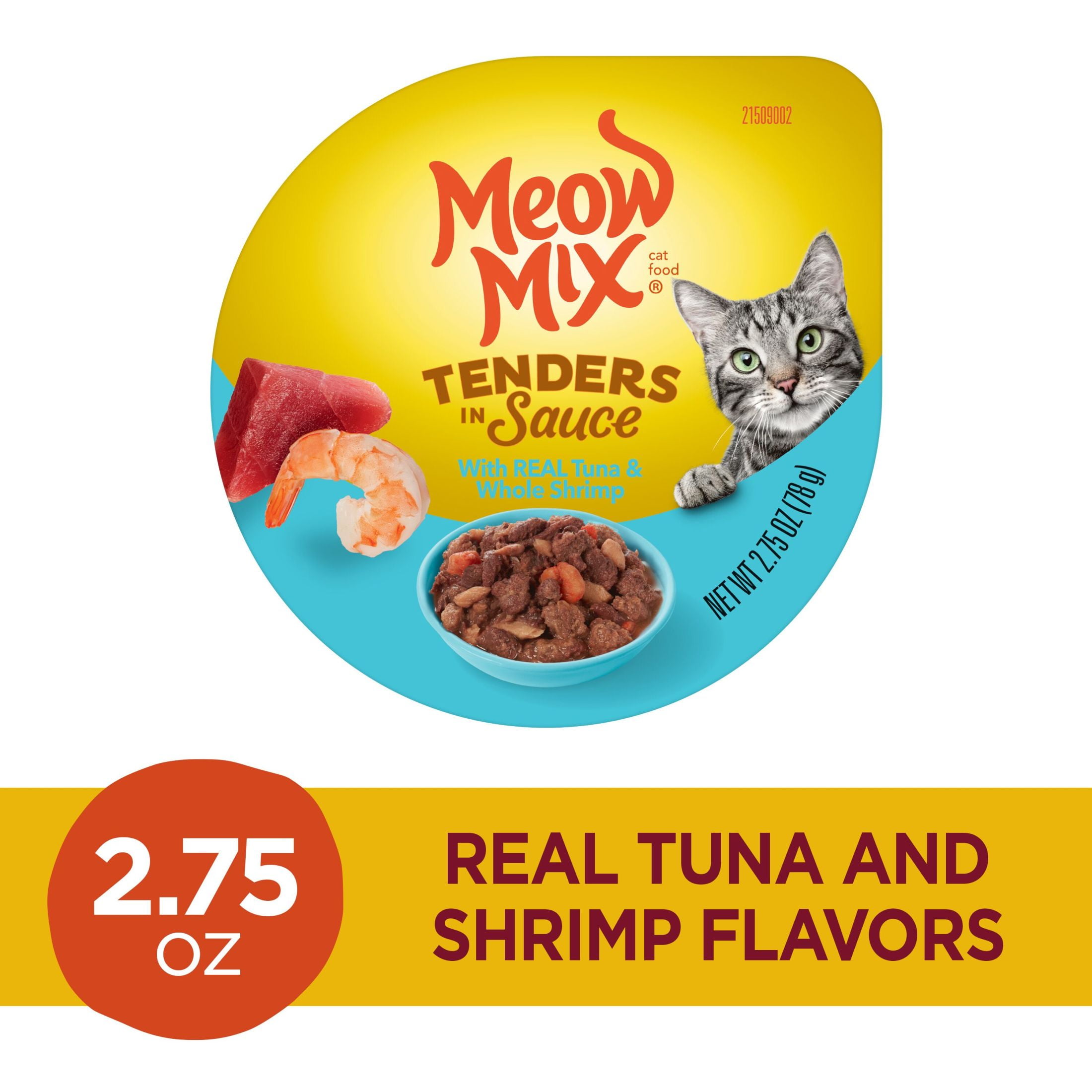 (6 pack) Meow Mix Tender Favorites with REAL Tuna & Whole Shrimp in Sauce, Wet Cat Food, 2.75 oz