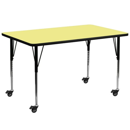 UPC: 0847254080835 | Flash Furniture Wren Mobile 30 W x 72 L Rectangular Yellow Thermal Laminate Activity Table – Standard Height Adjustable Legs