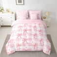 thumbnail image 2 of Erosebridal Cute Bowknot Bedding Twin Size,Ribbon Bowtie Bedding Twin Size,White Pink Plaid Heart Bedding Sets Twin Size For Princess,Microfiber Bedroom Decor Reversible,7pcs, 2 of 6