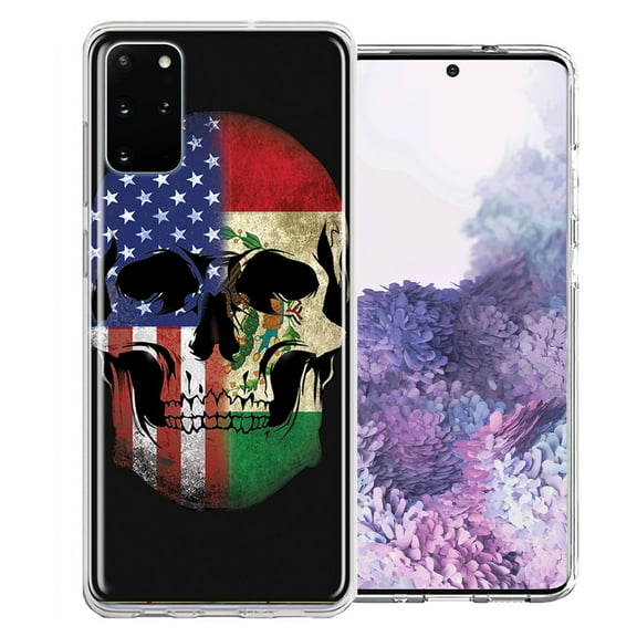 MUNDAZE For Samsung Galaxy S20 US Mexico Flag Skull Double Layer Phone Case Cover