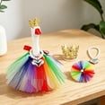 thumbnail image 6 of Gumesh Rainbow Porch Goose Outfit Goose Outfit Lawn Geese Costume Clothes Pearl Tie Fits 23" Cement Geese Statue for Pride Month Outdoor Garden Yard Patio Art Decor, 6 of 7