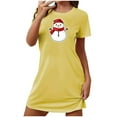 thumbnail image 2 of Sakmal Yellow Moomoo Nightgowns for Women Oversized Playful Christmas Lightweight House Dress Short Sleeve Snowmen Print Crew Neck Short Nightgowns S-2XL, 2 of 5