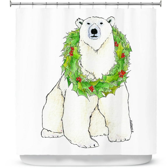 Shower Curtains 70" x 73" from DiaNoche Designs by Marley Ungaro - Christmas Wreath Polar Bear