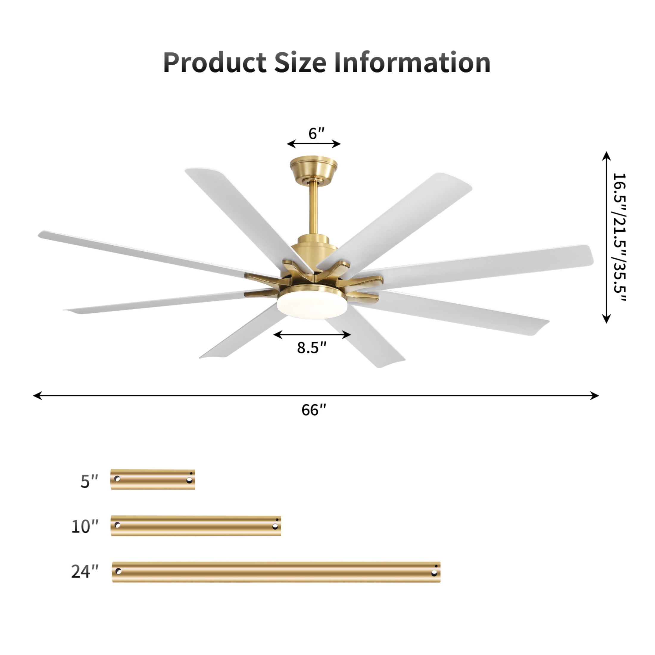 Sofucor 66 Inch Nickel Modern LED Ceiling Fans with Lights and Remote