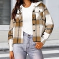 thumbnail image 6 of CBASIHI Womens Plaid Oversized Hooded Jacket with Pockets- Fall Long Sleeve Fashion Casual Button Down Sweatshirts Khaki Size M, 6 of 6