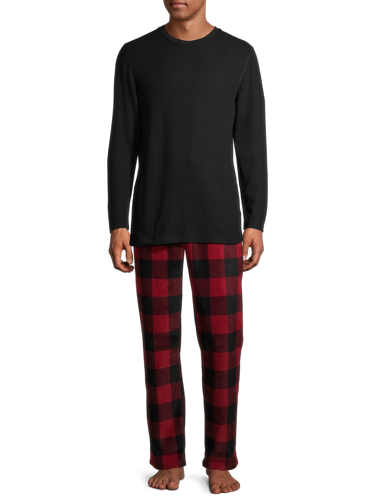 Hanes Men's and Big Men's Long Sleeve Waffle Sleep Top with Cozy Fleece Pajama Pants