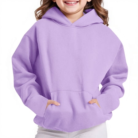 Spazoro Toddler Girls Loose Sweatshirts Hoodie Casual Comfy Long Sleeve Warm Solid Soft Pullover for Kids Girls Boys Purple Size 5 T