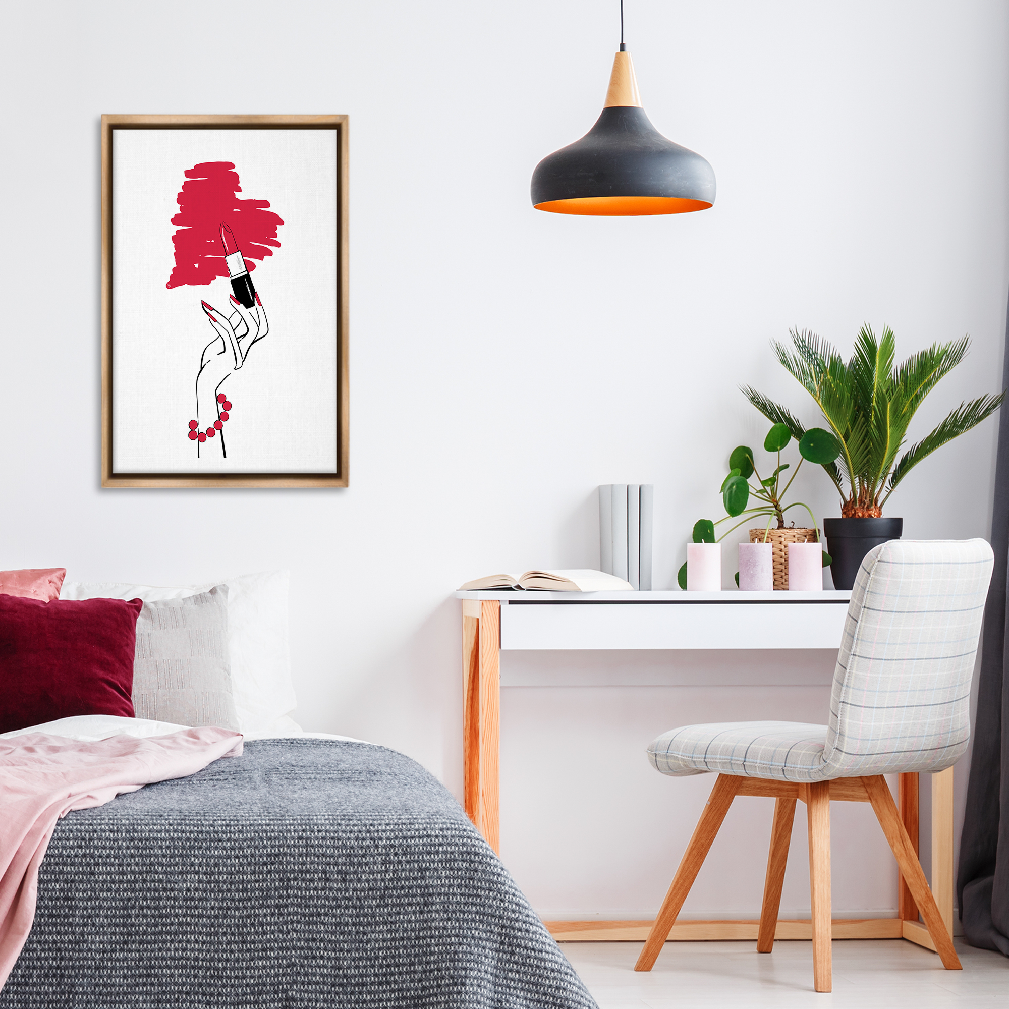 Stupell Industries Lipstick Heart Shape Beauty & Fashion Painting Brown Floater Framed Art Print Wall Art, 21 x 31