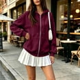thumbnail image 6 of Stralyhd Full Zip Up Hoodies for Women Fall Winter Long Sleeve Jackets with Pockets Drawstring Comfort Sweatshirt Hooded Outfits Travel Sweatshirt Wine 3XL, 6 of 6