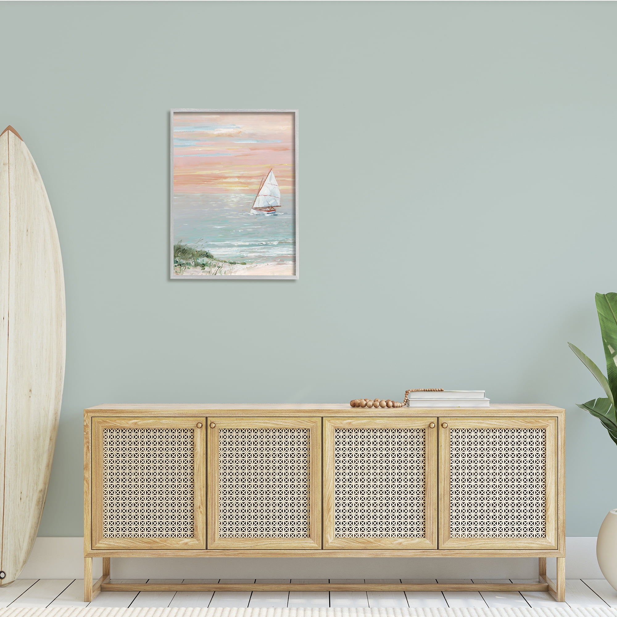 Stupell Indtries Traditional Summer Sunset Sailboat Landscape Contemporary Pink Sky,24 x 30,Design by Sally Swatland