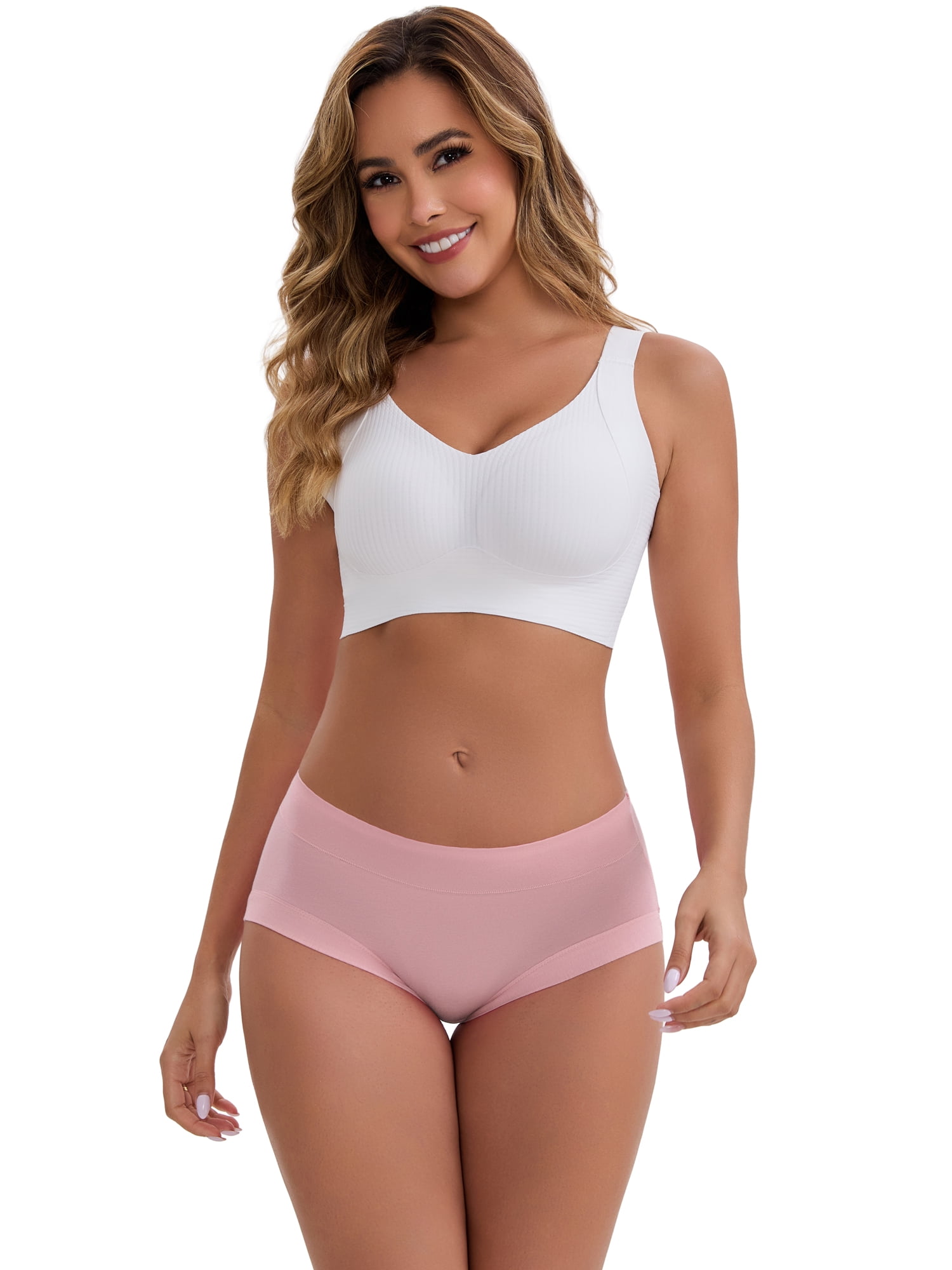 DARING DIVA Women's Plus Mid-Waisted Underwear Briefs 2 Pcs M Dark Purple, Khaki