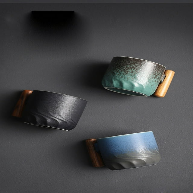 Taza de Café con Mango de Madera, Exquisito Diseño de Cerámica, Esmaltado Degradado Único, Apta para Bebidas Frías o Calientes, Regalo Perfecto para Cumpleaños o Festividades, Apta para Lava