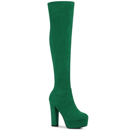 

Perphy Women s Block Heel Platform Over the Knee Thigh High Boots
