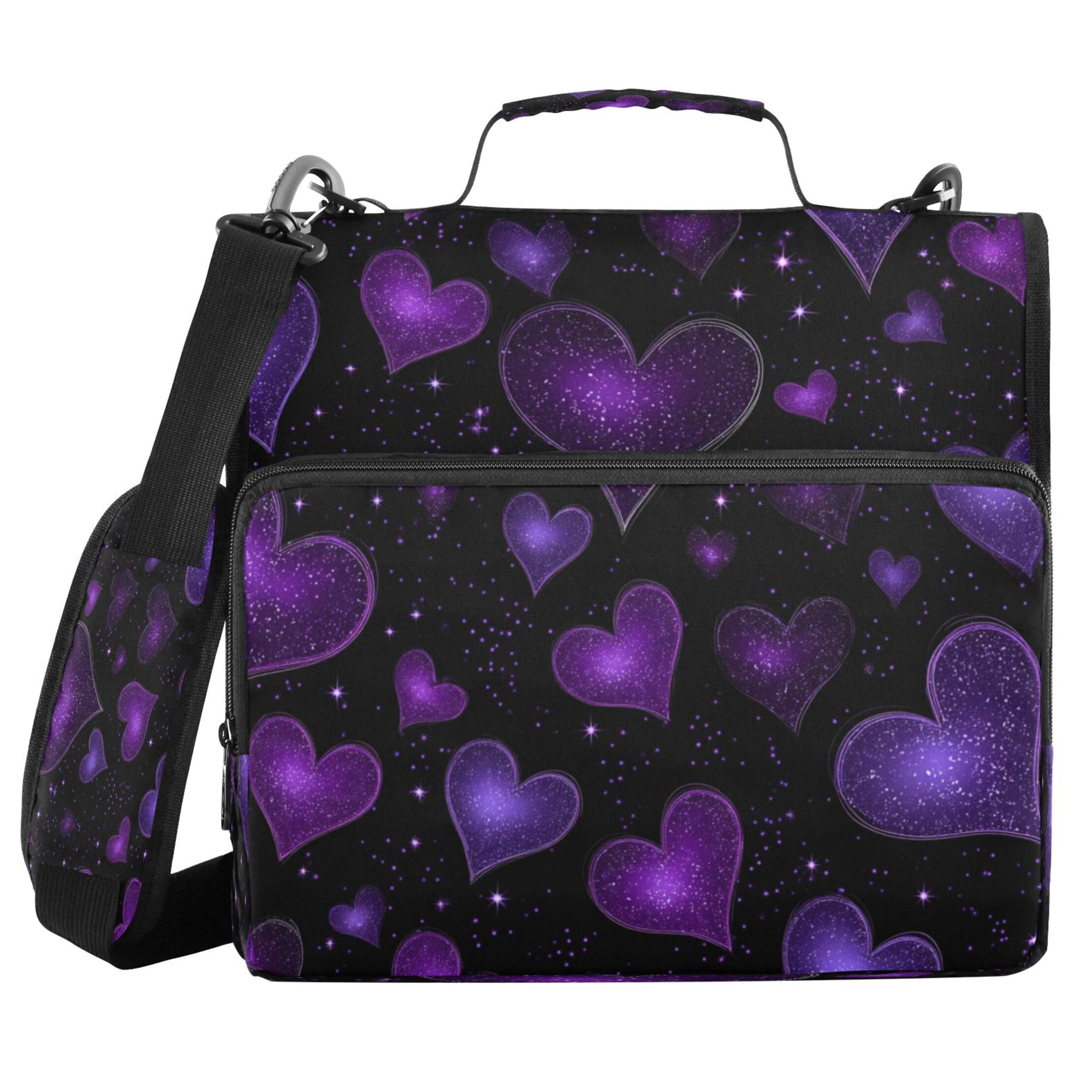 3 Ring Zipper Binder Stationery Organizer for Study Work Home Travel, All-Purpose File Folder Storage Bag for Daily Document Organization Amethyst Diamond Hearts
