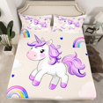 thumbnail image 2 of Feelyou Dreamy Unicorn Kid Queen Sheet Sets, Watercolor Rainbow Print Flat Sheet, Cloud Stars Galaxy Queen Fitted Sheet, Ultra Soft Bedroom Decor, 4-Piece, 2 of 7