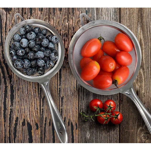 Bene Casa 2-piece stainless-steel strainer set, 10.6-inch strainer, 8-inch strainer, fine mesh strainer, sifter, dishwasher safe strainer