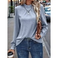 thumbnail image 6 of Womens Eyelet Mock Neck Long Sleeve Shirts Top Dressy Casual Trendy Business Stretch Hollow Out Tee Light Blue M, 6 of 7