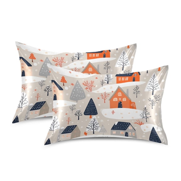 Yayeee Pillowcase Standard Size Set of 2 Satin Wrinkle Resistant Pillow Case, Cartoon Gray Houses