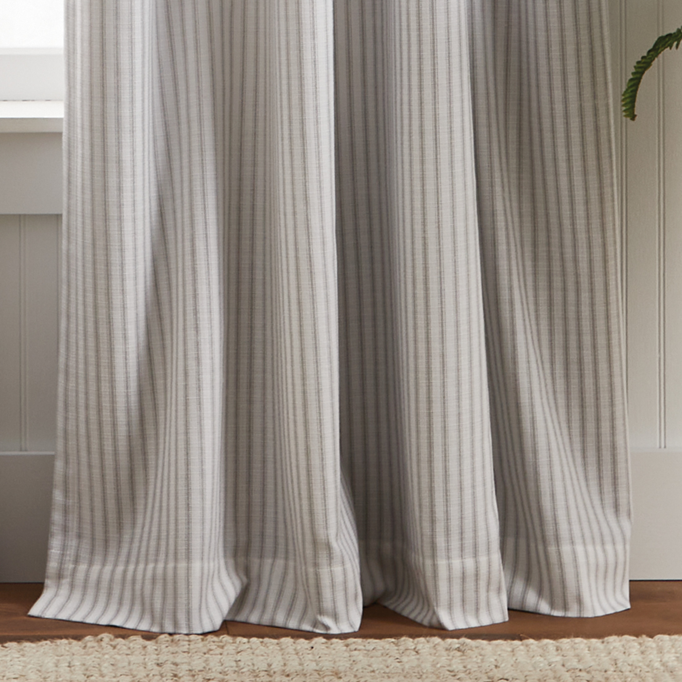 Martha Stewart Ticking Stripe Curtain Panel Pair, Grey, Poletop, Back Tab, Blackout, Indoor, 2 Piece Set, Adult, 50" x 84"