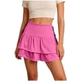 thumbnail image 1 of TaTaai Women's Solid High Waisted A-Line Mini Skirt Tiered Ruffle Tie Waist Double Layer Hem Vintage Style for Casual Summer Daily Wear Gift, 1 of 5