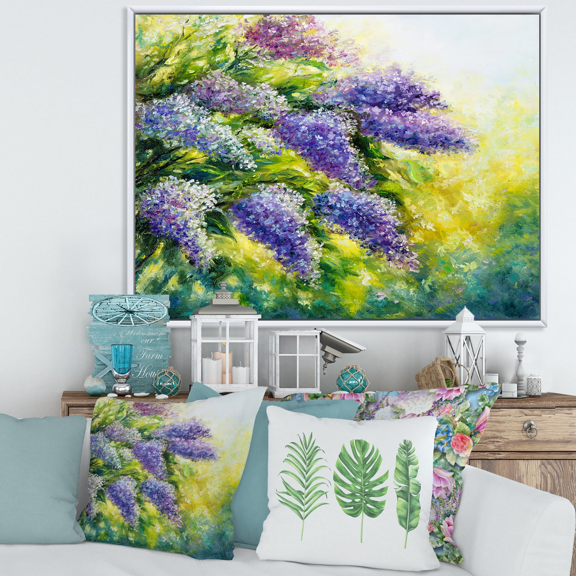 Impressionism Lilac Tree In The Garden 20 in x 12 in Framed Painting Canvas Art Print, by Designart