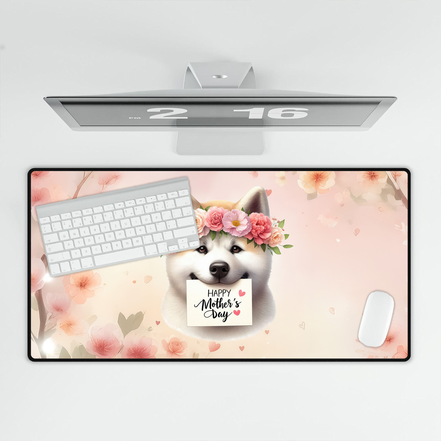 Happy Mother's Day Akita with Flower Crown and Greeting Card Desk Mat Full Keyboard Mouse Pad Inu Dog Lover Large Mousepad - 13004