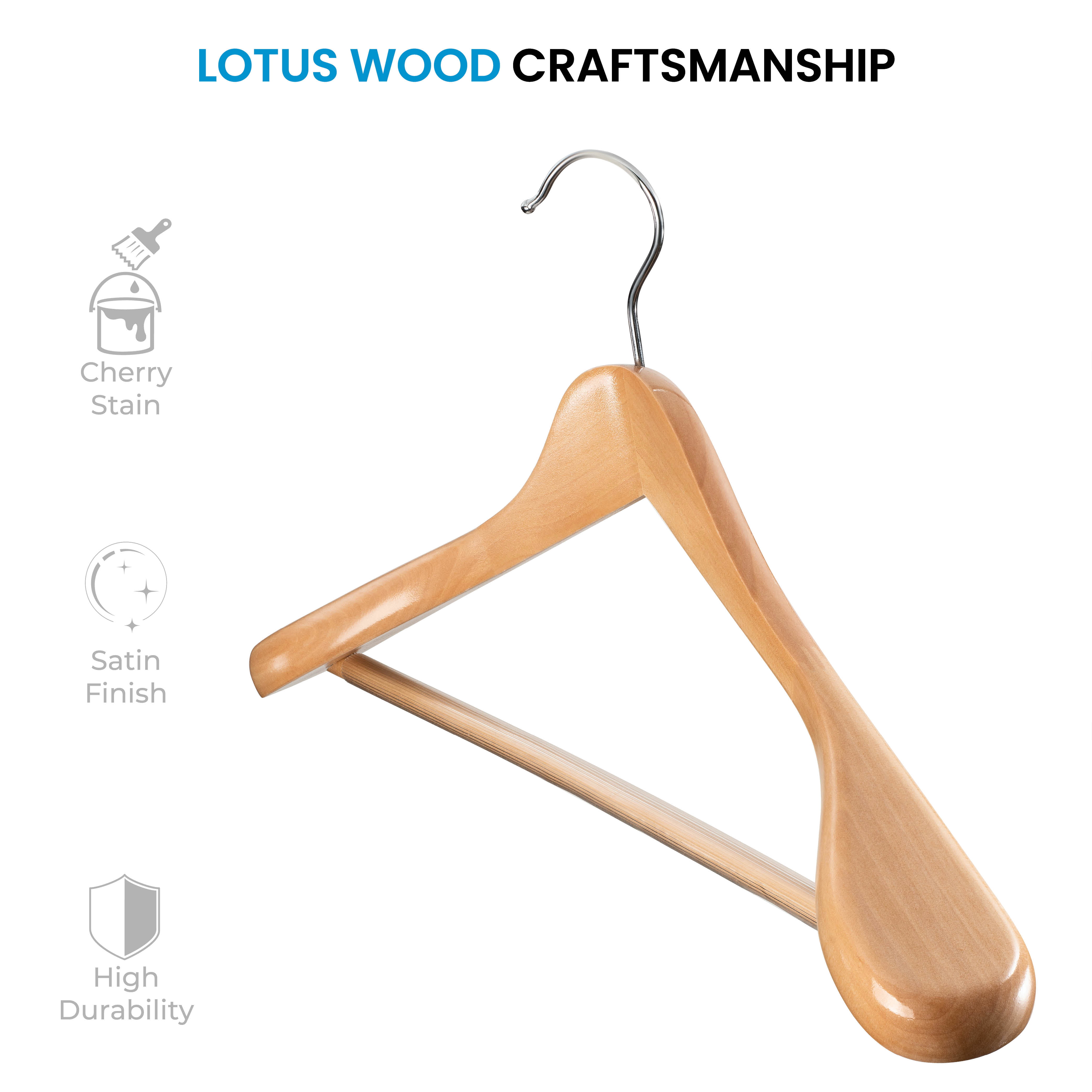 HOUÍSM 8Pack Wooden Coat Hangers Extra Wide Shoulder Wooden Suit Hangers  with Non Slip Pants Bar, High-Grade Selected Lotus Wood Hangers for  Business